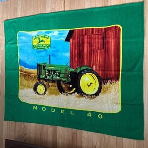 Vintage John Deere Fleece Throw Blanket 49x70 Tractor Model 40 Farming